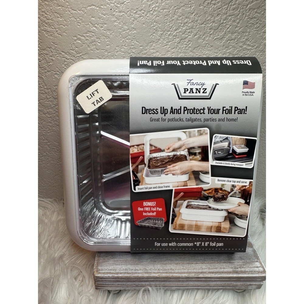 $19 🌙 Fancy Panz White 8x8 Aluminum Foil Pan Carrier with Lid Made NEW